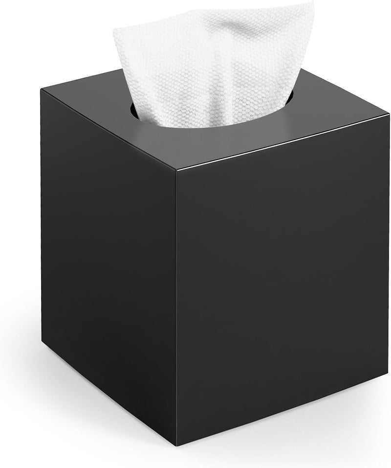 Chintu Tissue Box Cover, Square Modern Facial Acrylic Tissue Holder Napkin Dispenser Accessories for Bathroom Vanity Countertop,Bedroom Dresser,Night Stand,Desk,Office (Black) - Image 1